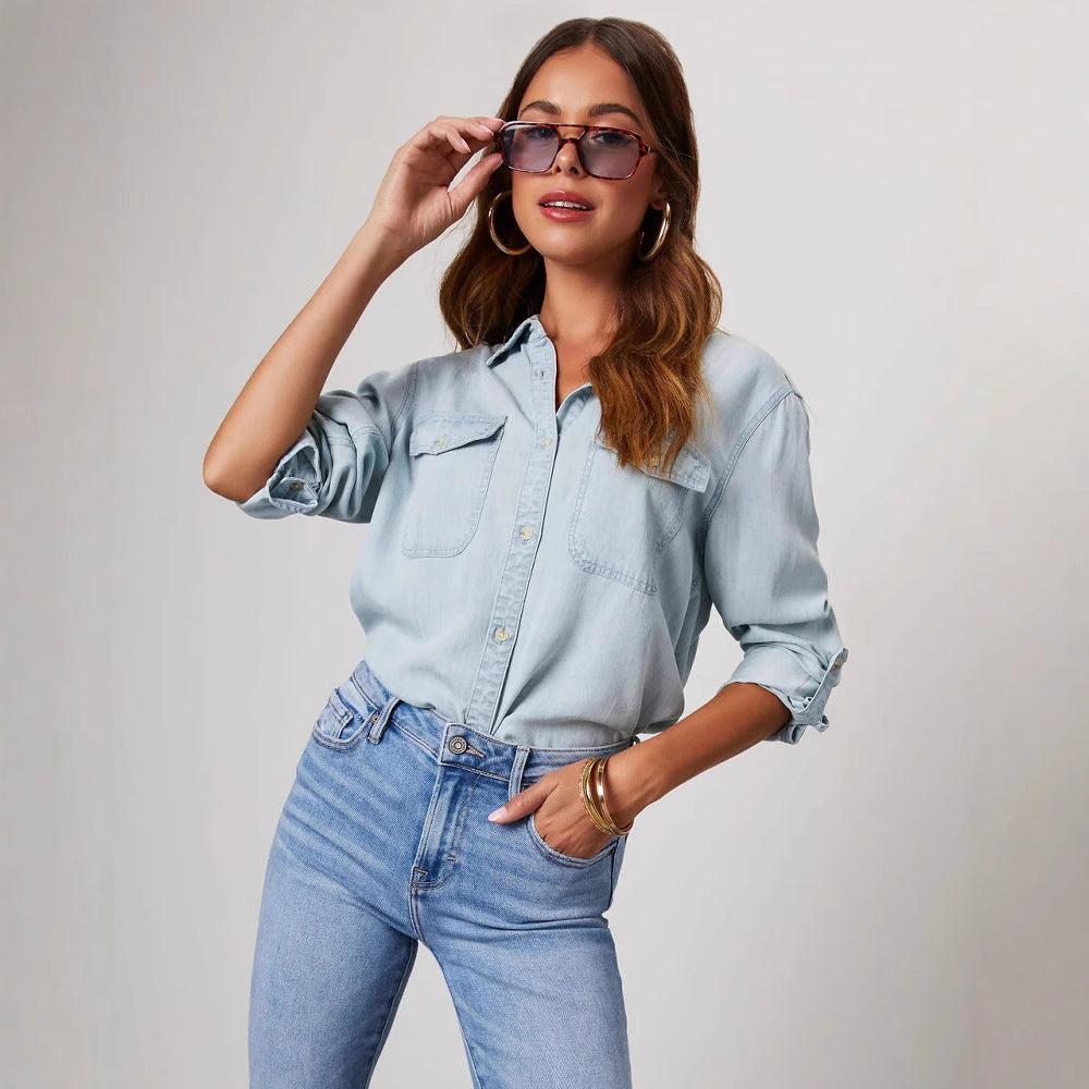 Jeanshemd mit Brusttaschen, Farbe: Hellblau, Ansicht 3