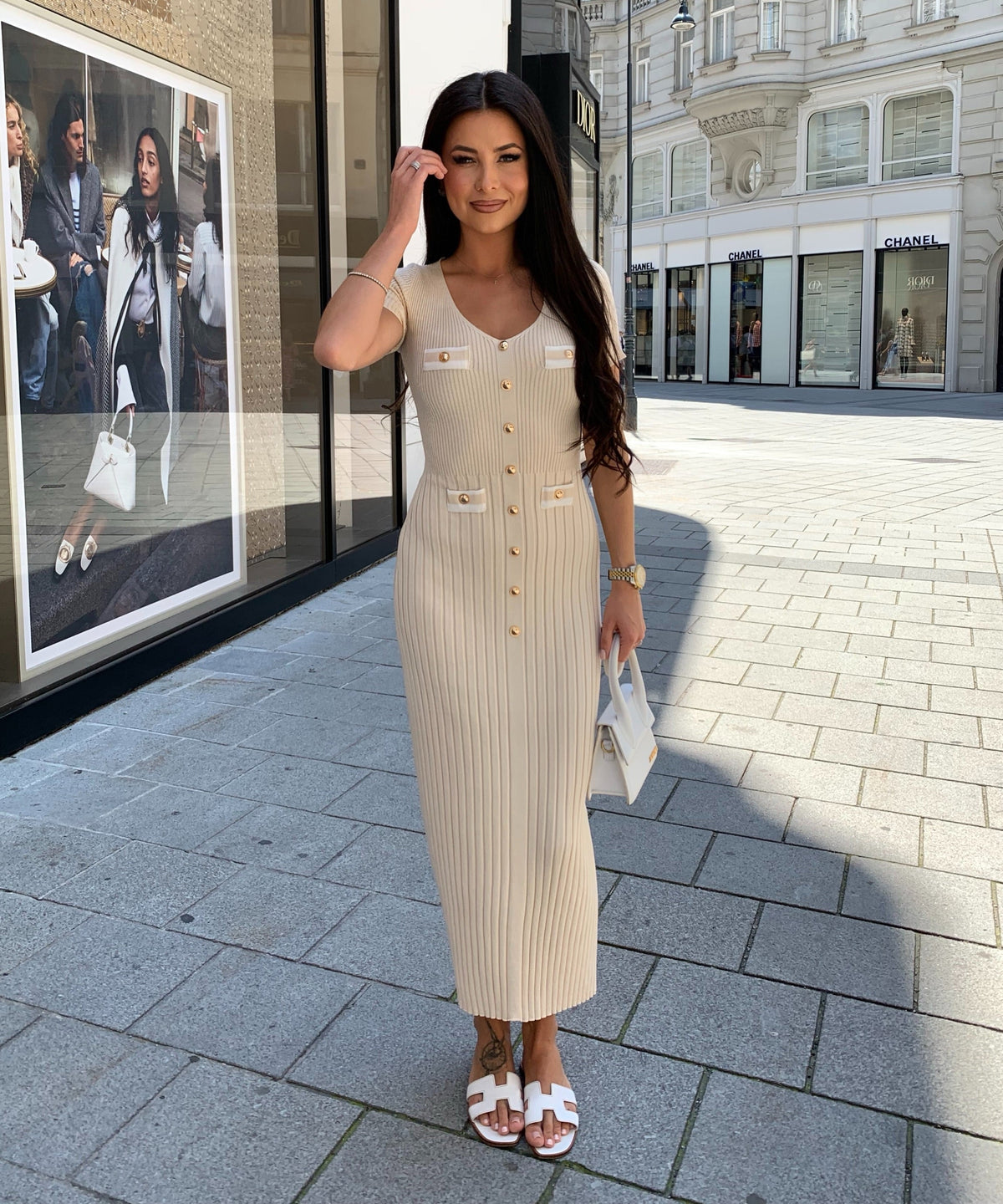 Kleid Augustina in Beige - A-Linie mit Knopfleiste, Farbe: Beige, Ansicht 11