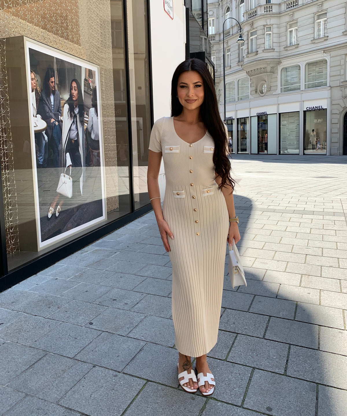 Kleid Augustina in Beige - A-Linie mit Knopfleiste, Farbe: Beige, Ansicht 13