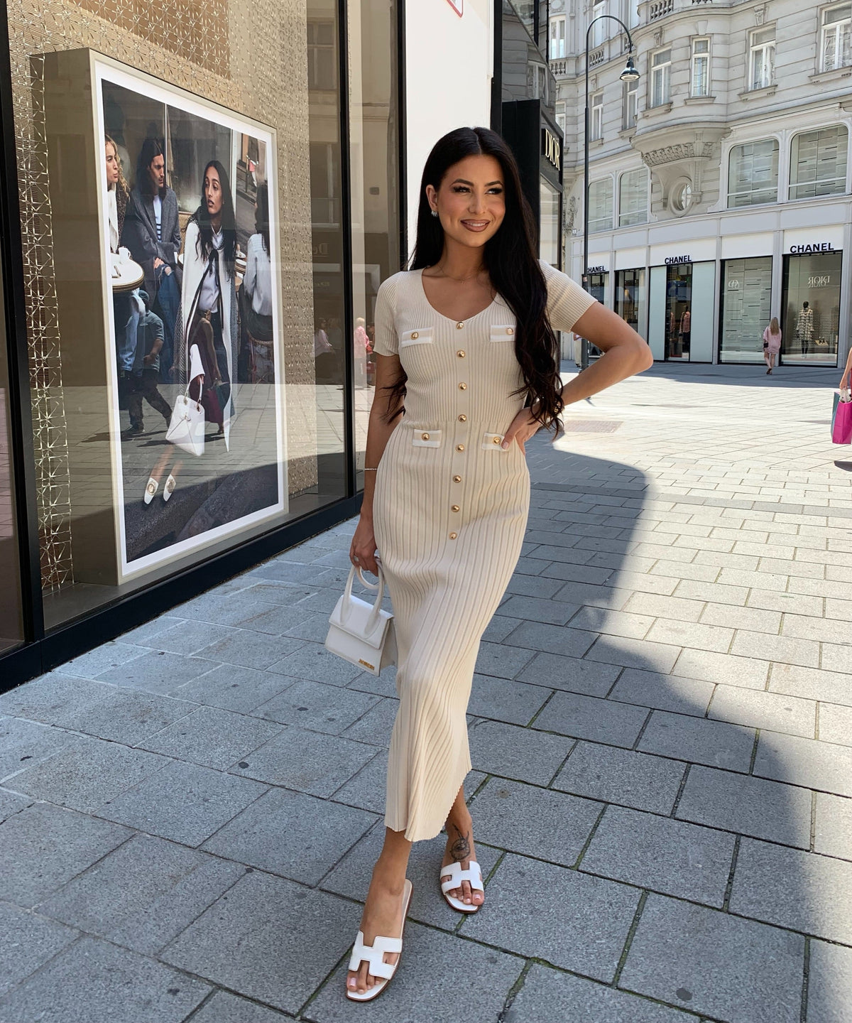 Kleid Augustina in Beige - A-Linie mit Knopfleiste, Farbe: Beige, Ansicht 7
