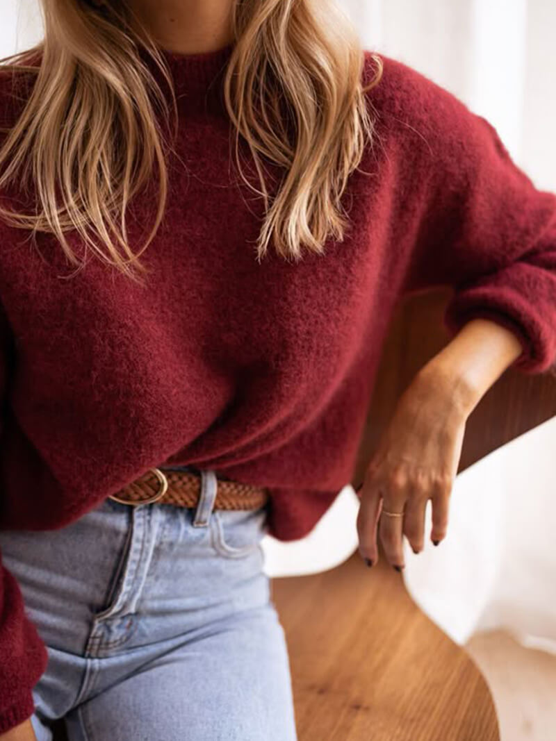 Warmer Strickpullover mit Rundhals, Farbe: Bordeaux, Ansicht 4