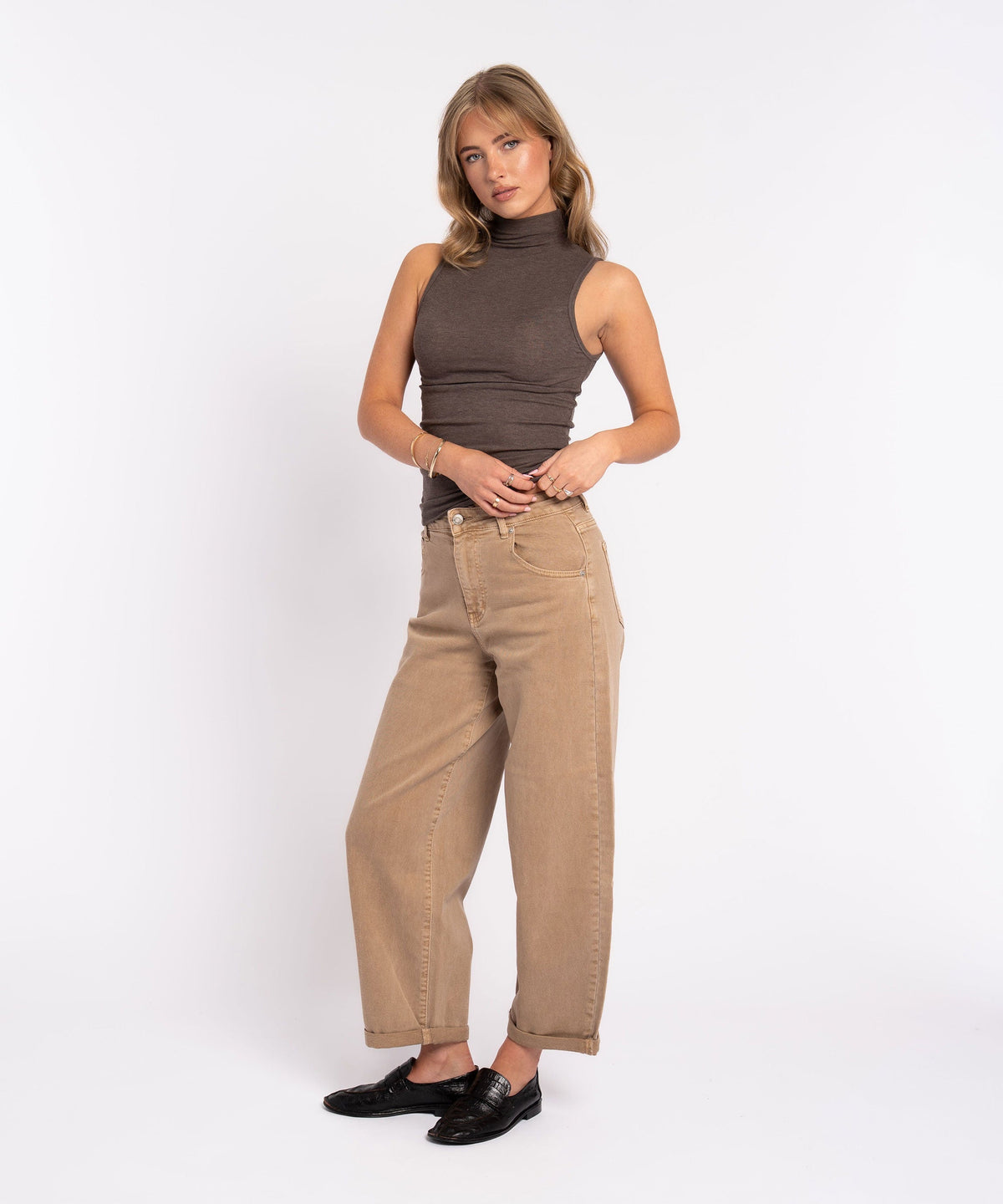 Jeans Aleno in Camel - Ballon-Schnitt in Denim-Optik, Farbe: Camel, Ansicht 11