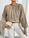 Zopfmuster-Pullover mit Rundhals, Farbe: Khaki, Ansicht 1