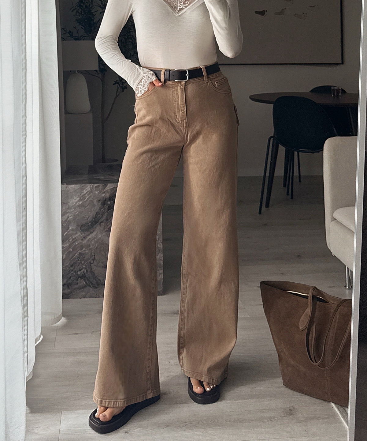 Jeans Harbi in Camel - Wide-Leg in Denim-Optik, Farbe: Camel, Ansicht 9