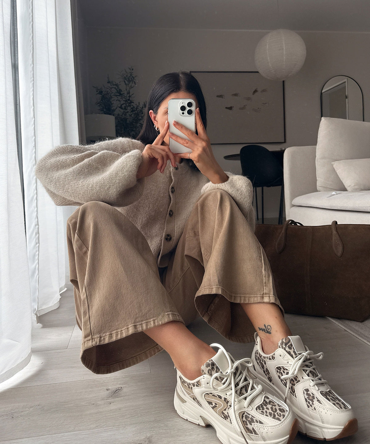 Jeans Harbi in Camel - Wide-Leg in Denim-Optik, Farbe: Camel, Ansicht 4