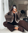 Cardigan Helena in Braun - offen, mit Kontrastkante, Farbe: Braun, Ansicht 1
