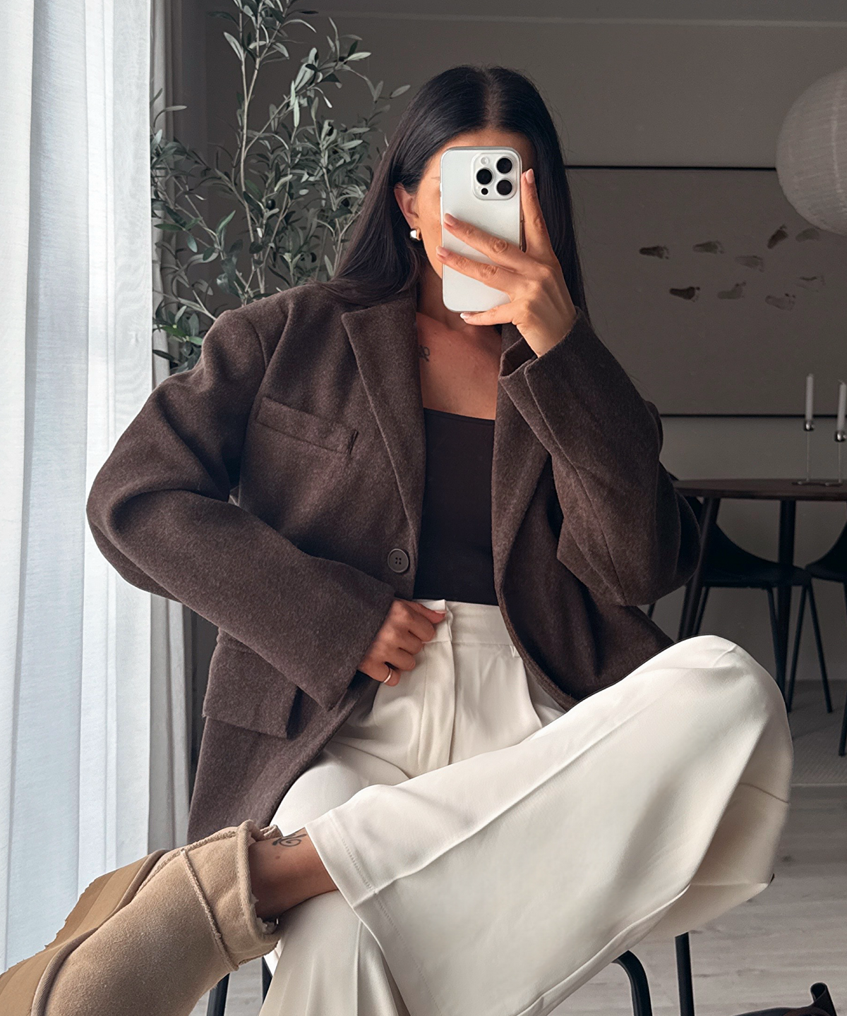 Blazer Sara in Dunkelbraun - Oversize mit Pattentaschen, Farbe: Dunkelbraun, Ansicht 6