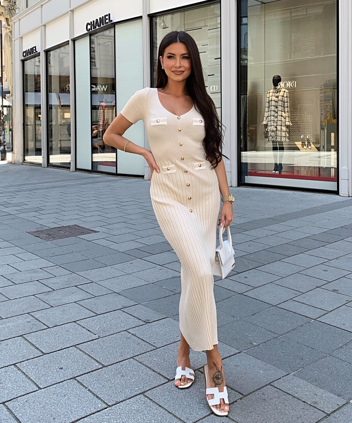 Kleid Augustina in Beige - A-Linie mit Knopfleiste, Farbe: Beige, Ansicht 6
