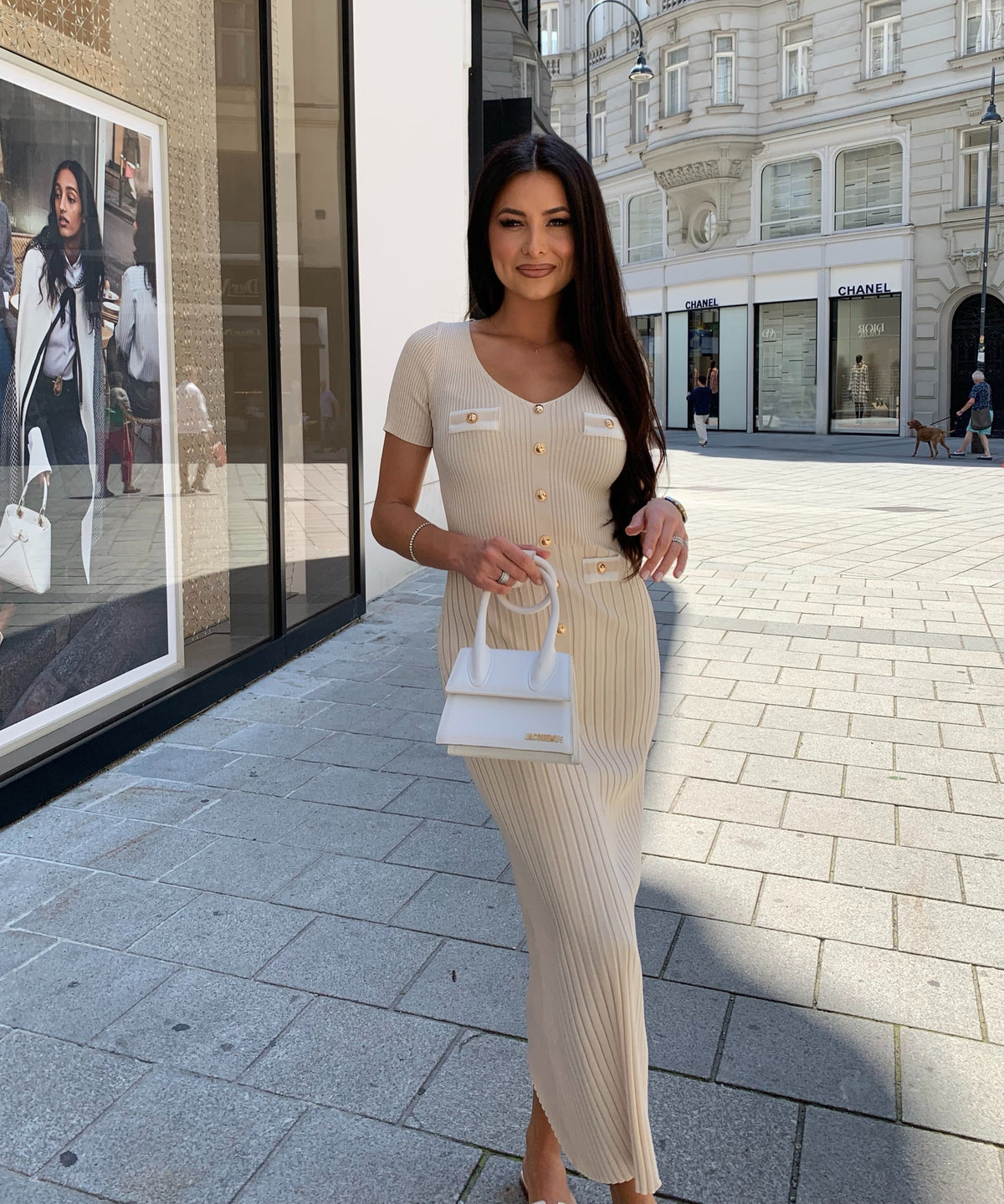 Kleid Augustina in Beige - A-Linie mit Knopfleiste, Farbe: Beige, Ansicht 9