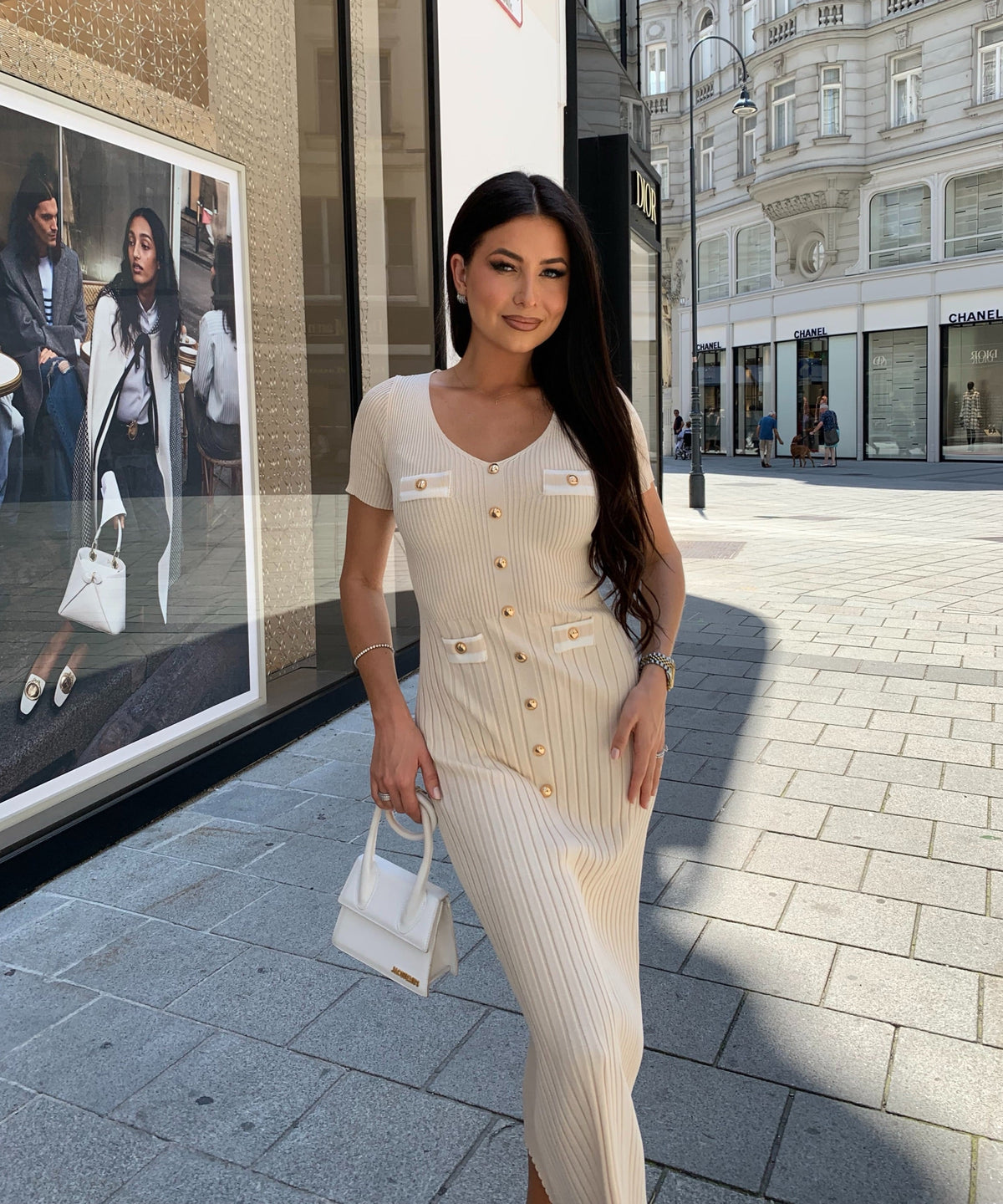Kleid Augustina in Beige - A-Linie mit Knopfleiste, Farbe: Beige, Ansicht 10