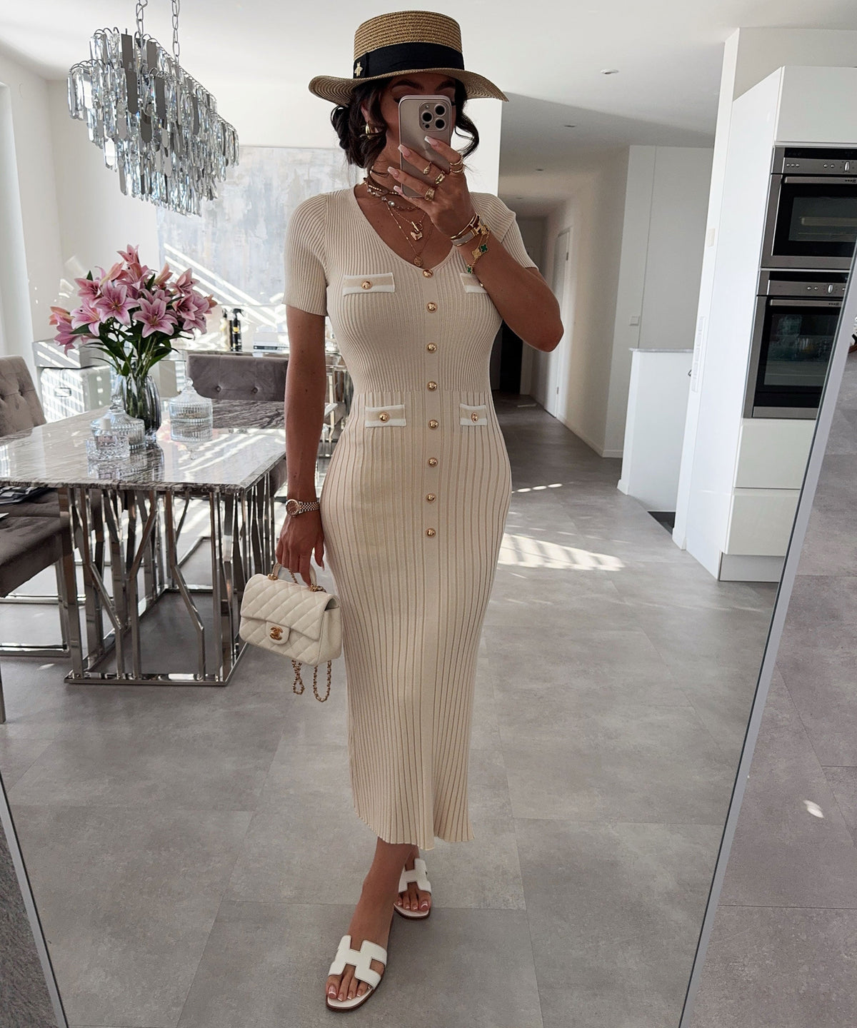 Kleid Augustina in Beige - A-Linie mit Knopfleiste, Farbe: Beige, Ansicht 2