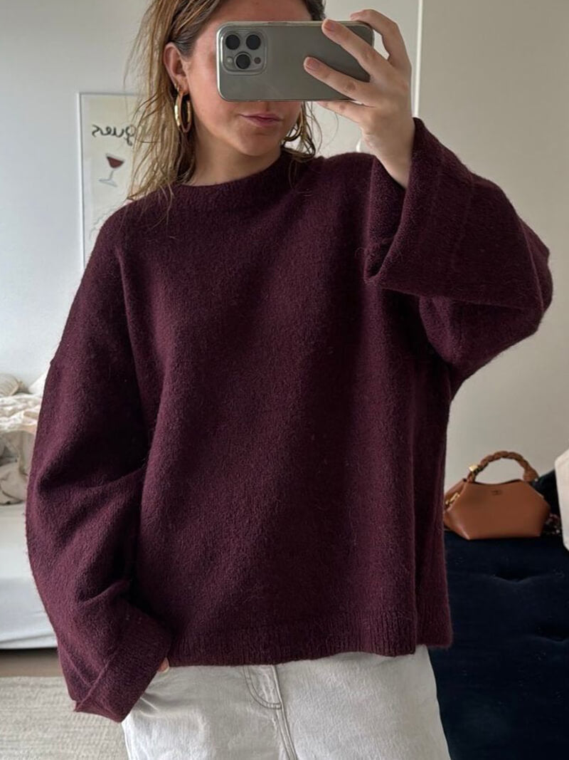 Warmer Strickpullover mit Rundhals, Farbe: Bordeaux, Ansicht 3