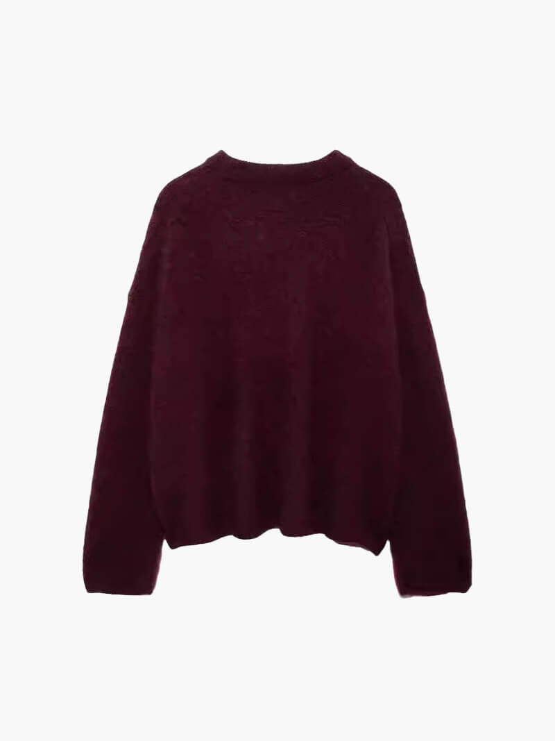 Warmer Strickpullover mit Rundhals, Farbe: Bordeaux, Ansicht 1