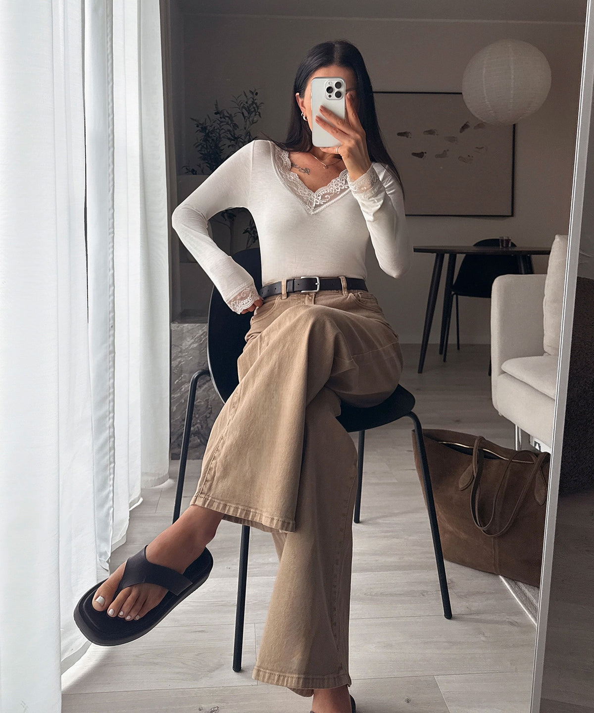 Jeans Harbi in Camel - Wide-Leg in Denim-Optik, Farbe: Camel, Ansicht 8