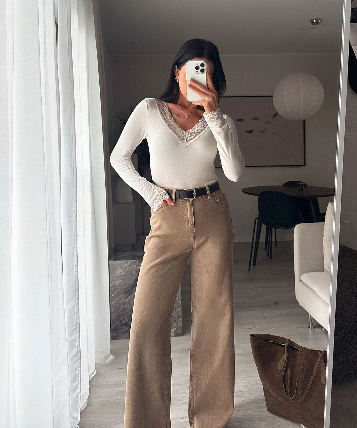 Jeans Harbi in Camel - Wide-Leg in Denim-Optik, Farbe: Camel, Ansicht 3