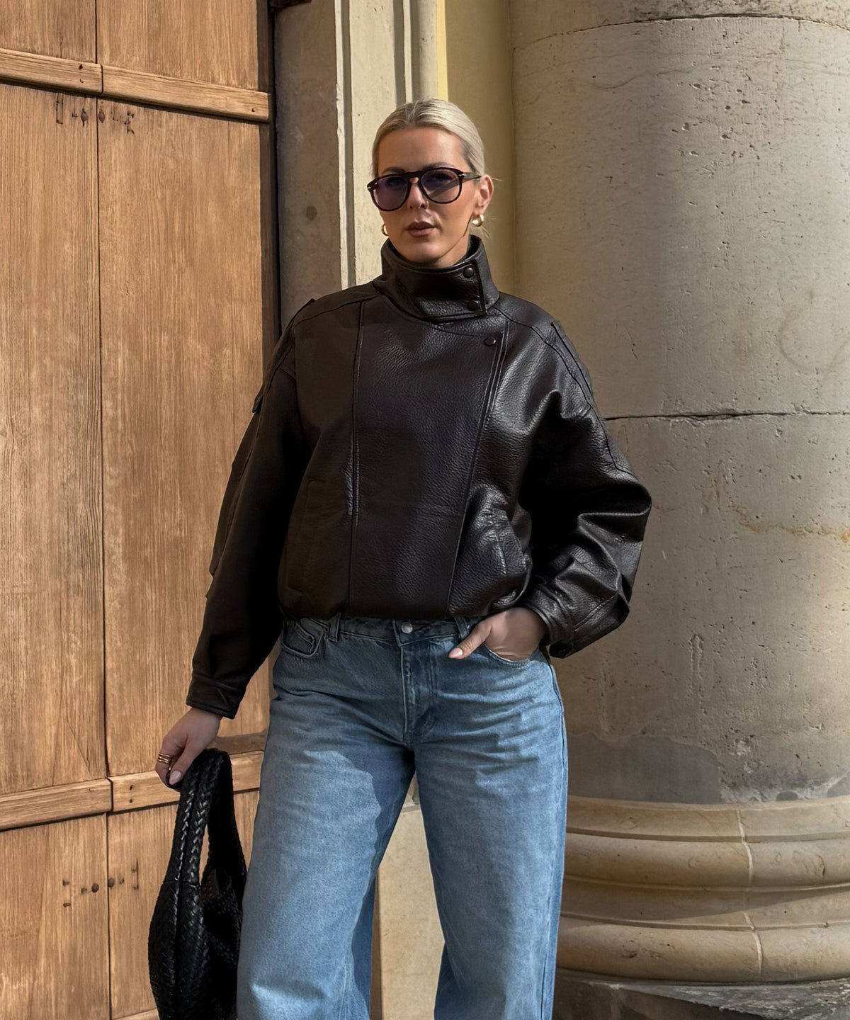 Jacke Rina in Dunkelbraun - Biker-Schnitt mit Reißverschluss, Farbe: Dunkelbraun, Ansicht 6