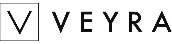 VEYRA Logo, V-Emblem im Quadrat mit Wortmarke VEYRA