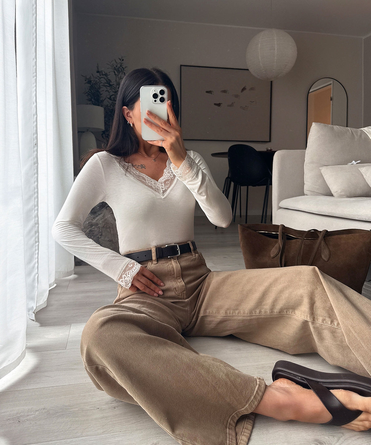 Jeans Harbi in Camel - Wide-Leg in Denim-Optik, Farbe: Camel, Ansicht 6
